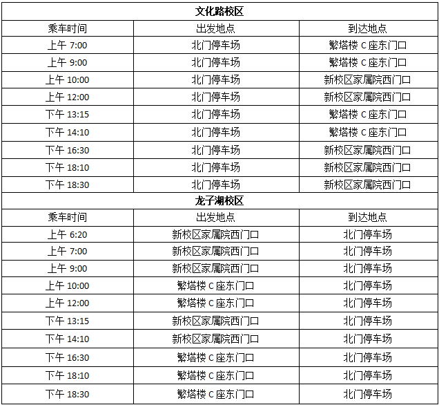 班车车次表 班车车次表